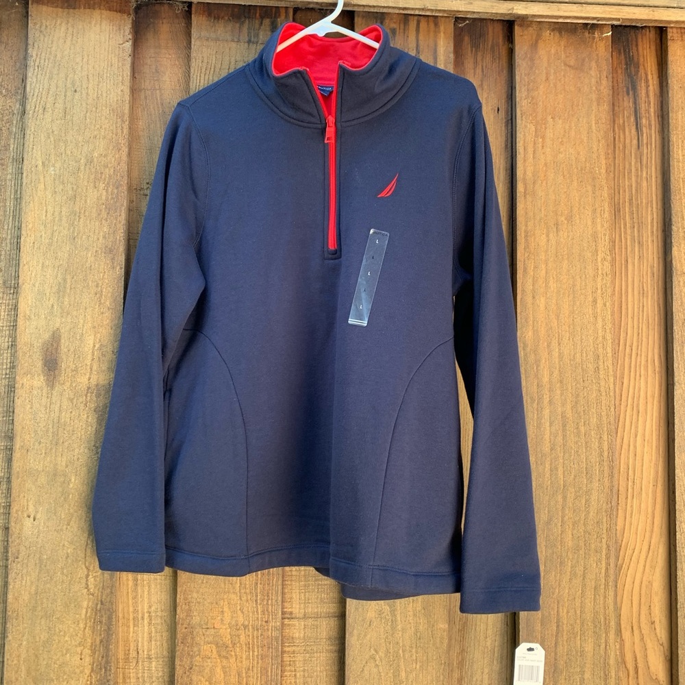 Nautica Navy Red Quarter Zip Jacket Fleece NWT